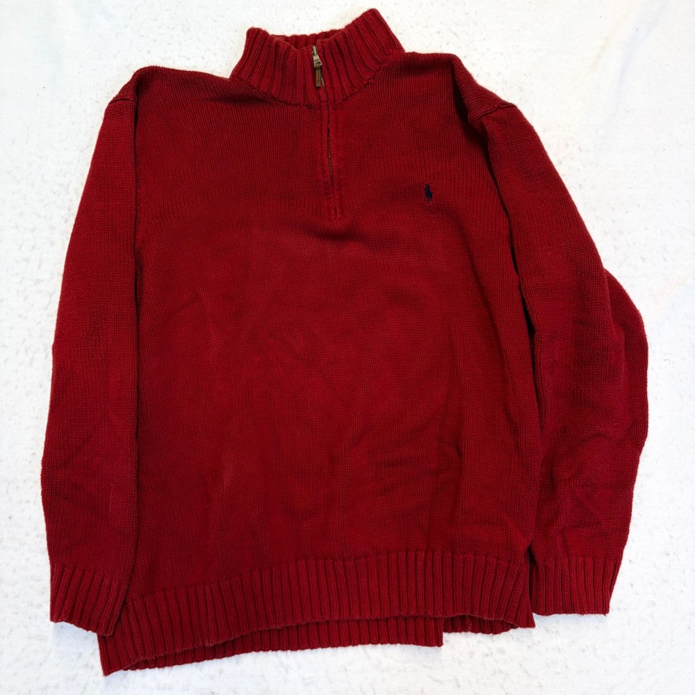 Polo Ralph Lauren Quarter Zip Sweater Mens 4XLT Red Cotton Knit Pullover